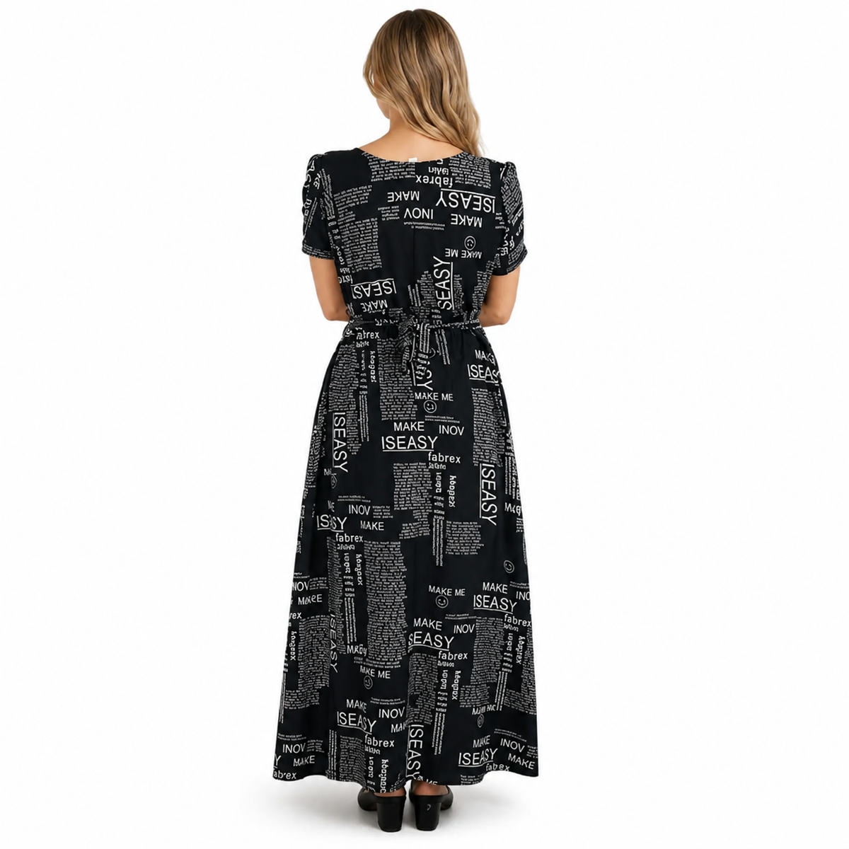 Women's Casual Crepe Half Sleeves Dress (Black)