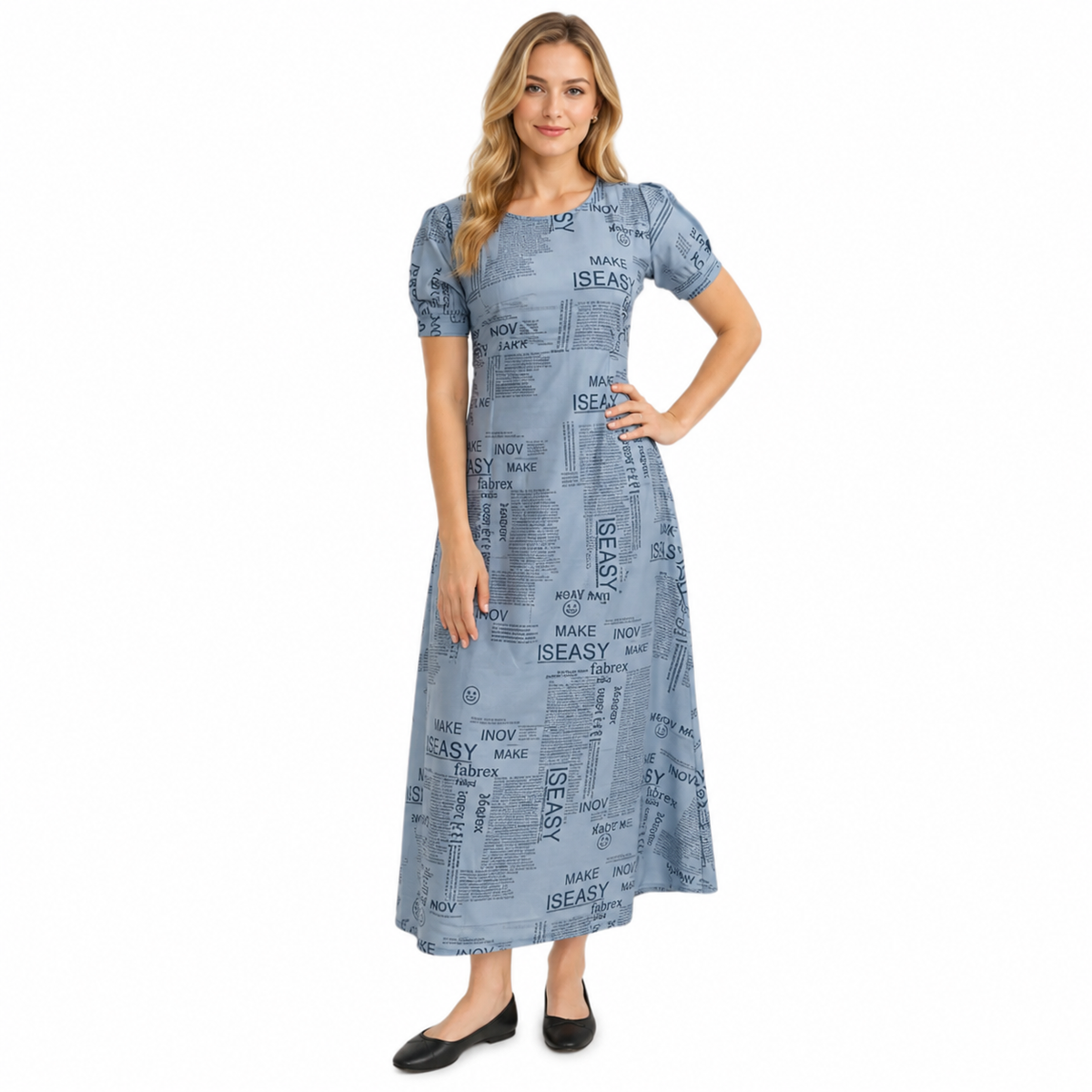 Women's Casual Crepe Half Sleeves Dress (Grey)