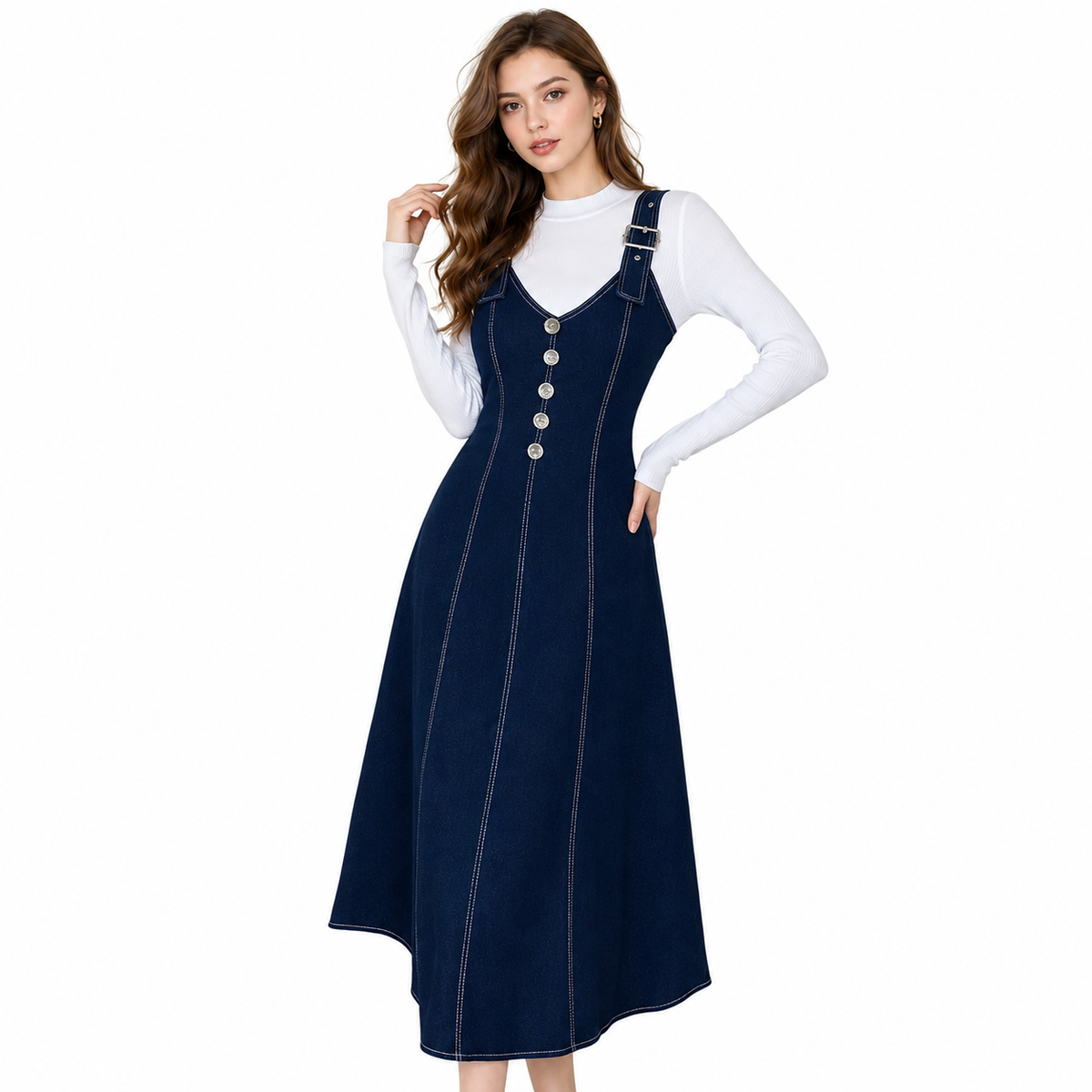 Women's Casual Denim Sleeveless Dress (Blue)
