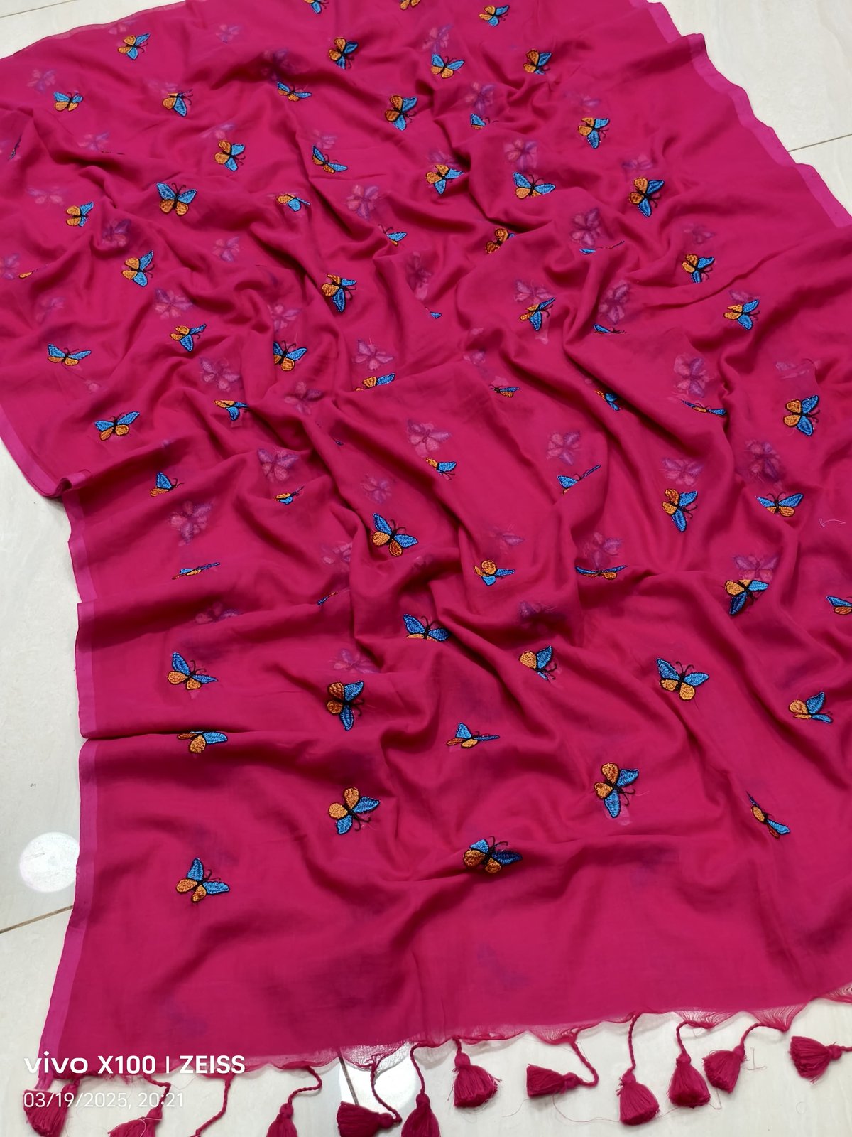 Butterfly Embroidered Mal Cotton Saree