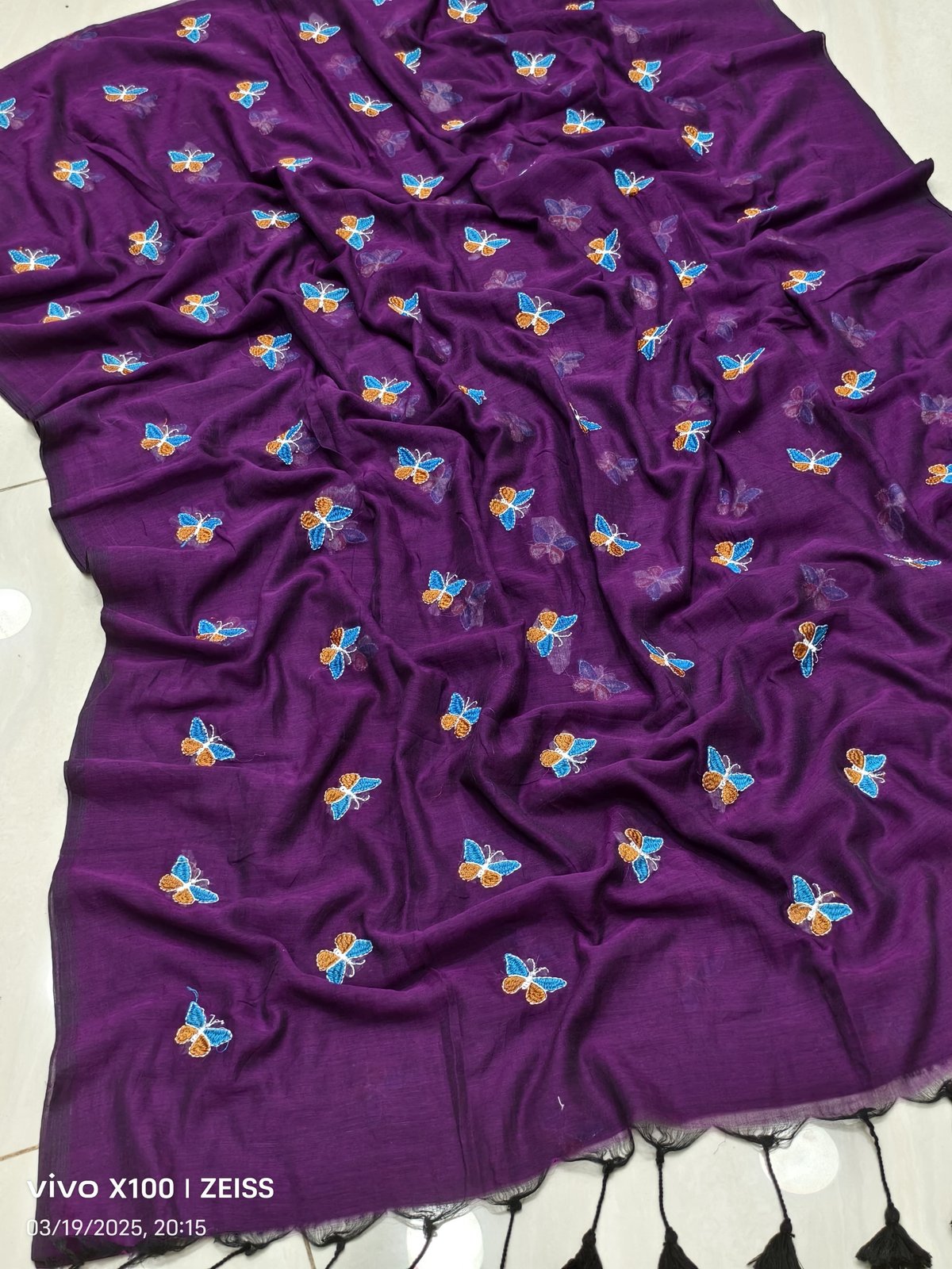 Butterfly Embroidered Mal Cotton Saree