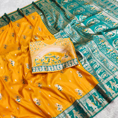 Premium Triple-Tone Bishnupuri Swarnachuri Silk Saree with Blouse Piece
