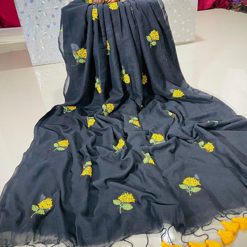 TRENDING PREMIUM MULL COTTON HAND EMBROIDERY SAREE