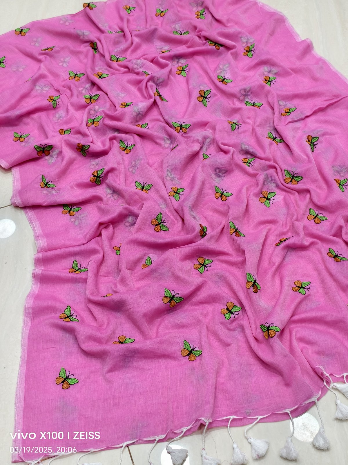 Butterfly Embroidered Mal Cotton Saree