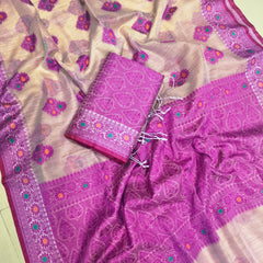 Premium Rajasthani Gadhwal Silk Saree – All Over Floral Meena Design