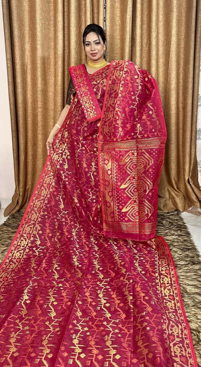 Premium Dhakai Jamdani Saree with Traditional Zari Work