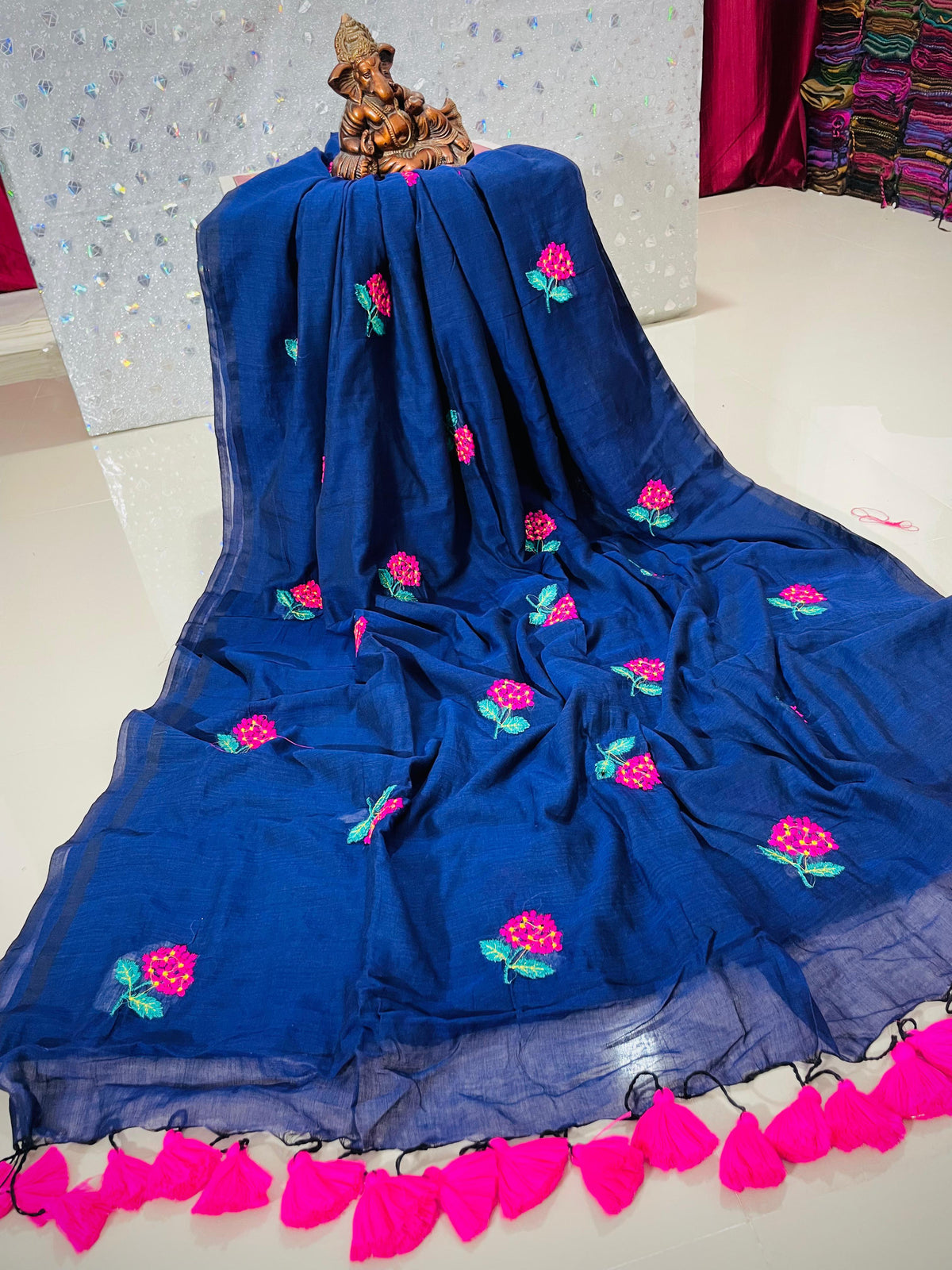 Fine 120 Count Mulmul Cotton Saree with Embroidered Zardosi Lace