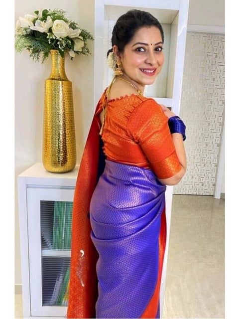 Women's Soft Lichi Silk Printed Saree With Unstitched Blouse 5.5Mtr (Blue)